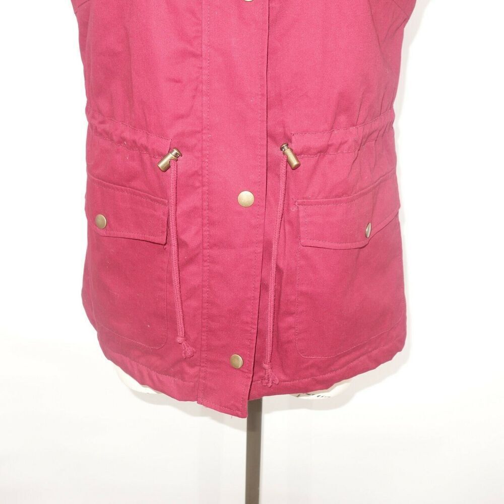 Love Tree Faux Fur Lined Anorak Utility Hooded Vest Red Maroon Women's Small - Picture 3 of 10